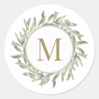 Olive Branch Laurel Wreath Personalisiert Monogram Runder Aufkleber