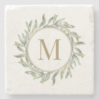 Olive Branch Laurel Wreath Personalisiert Monogram Steinuntersetzer