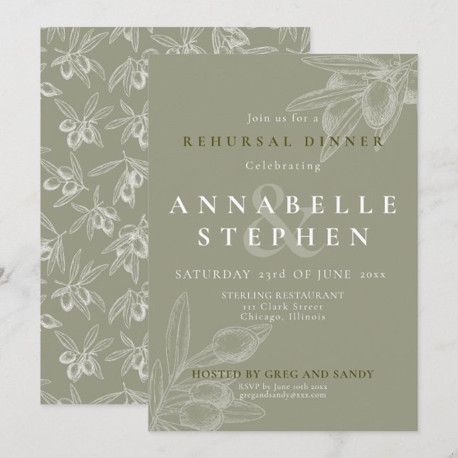 Olive Branch Mediterranean Chic Probe Dinner Einladung (Vorne/Hinten)