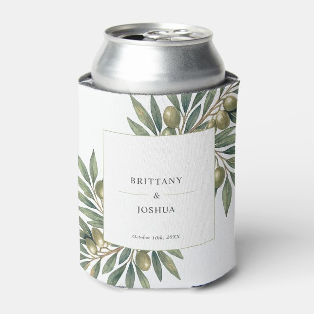Olive Branch Moderne mediterrane Hochzeit Dosenkühler (Kanne Vorderseite)