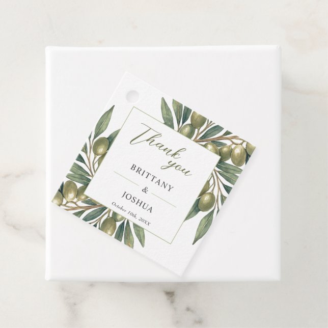 Olive Branch Moderne mediterrane Hochzeit Geschenkanhänger (Beispiel)