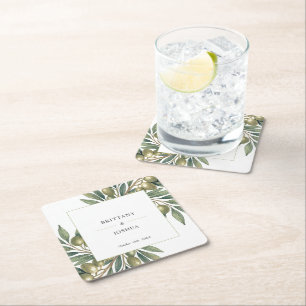 Olive Branch Moderne mediterrane Hochzeit Rechteckiger Pappuntersetzer