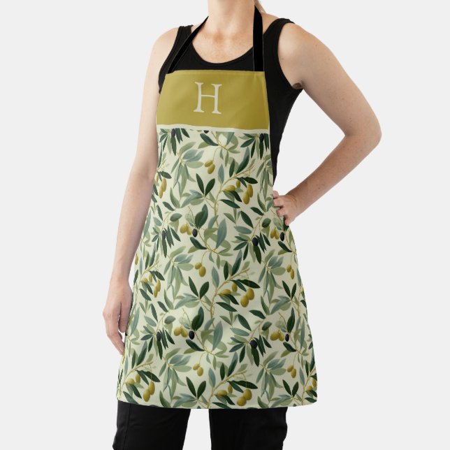 Olive Branch Monogram Initial All-Over Print Apron Schürze (InSitu)