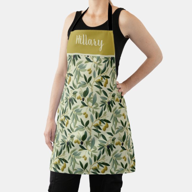 Olive Branch Monogram Name All-Over Print Apron Schürze (InSitu)