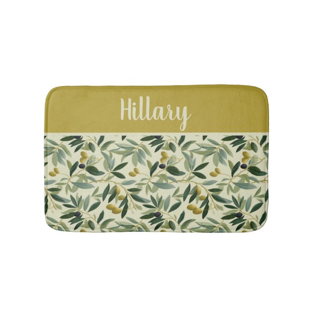 Olive Branch Monogram Name  Badematte (Vorderseite)