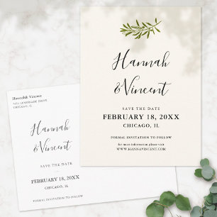 Olive Branch Save the Date Postkarte   Elfenbein