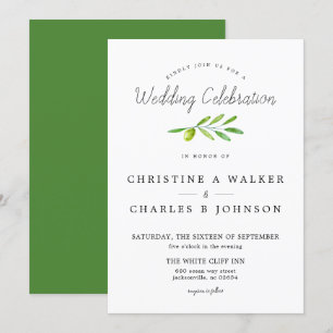Olive Branch Schrift Klassische Hochzeit Einladung