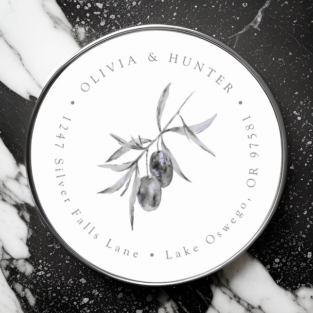 Olive Branch Wedding Couple Names Rücksendeadresse Runder Aufkleber (Von Creator hochgeladen)