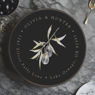Olive Branch Wedding Couple Names Rücksendeadresse Runder Aufkleber
