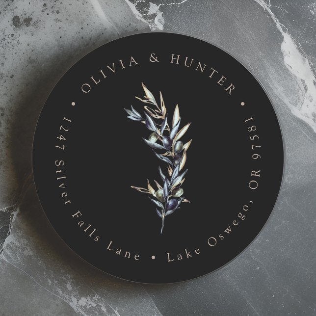 Olive Branch Wedding Couple Names Rücksendeadresse Runder Aufkleber (Von Creator hochgeladen)