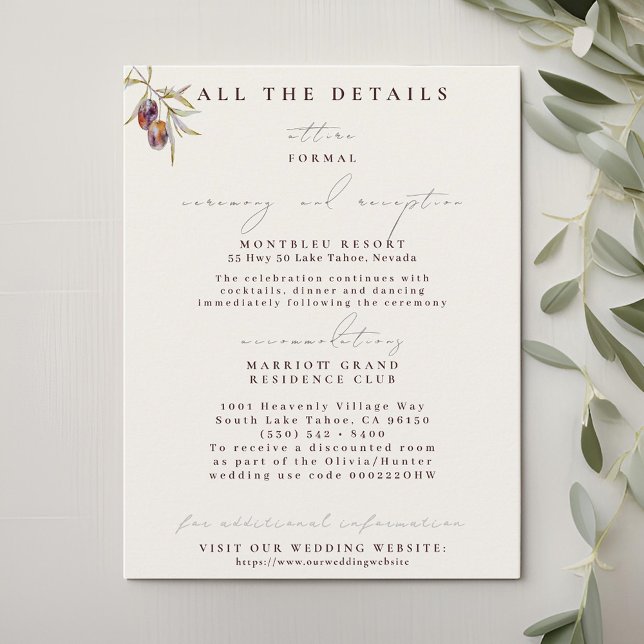 Olive Branch Wedding Details Karten (Von Creator hochgeladen)