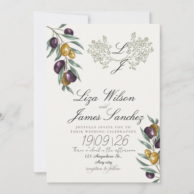 Olive Branch wedding for Family and Friends Einladung (Vorderseite)
