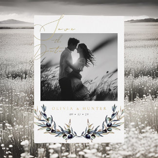 Olive Branch Wedding Save the Date Black and White Folieneinladung
