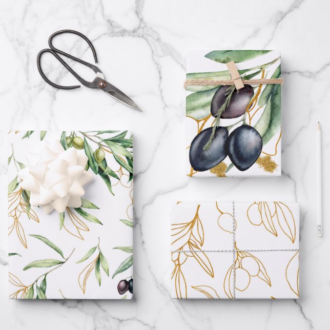Olive Branches Assorted Wrapping Paper Geschenkpapier Set (Vorderseite)