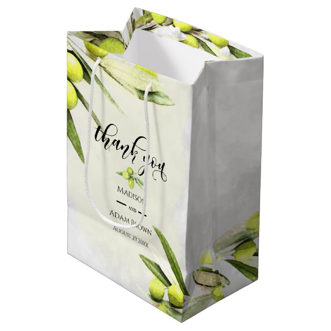 Olive Branches Hochzeitsfeiern Mittlere Geschenktüte (Vorderseite Schrägansicht)