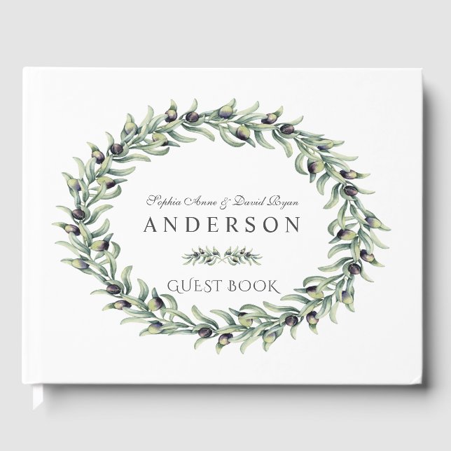 Olive Branches Wreath Wedding Gästebuch (Vorderseite)