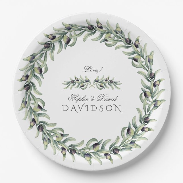 Olive Branches Wreath Wedding Pappteller (Vorderseite)