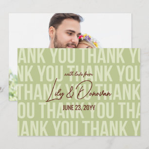 Olive & Burgundy Moderne Typografie Hochzeit Dankeskarte