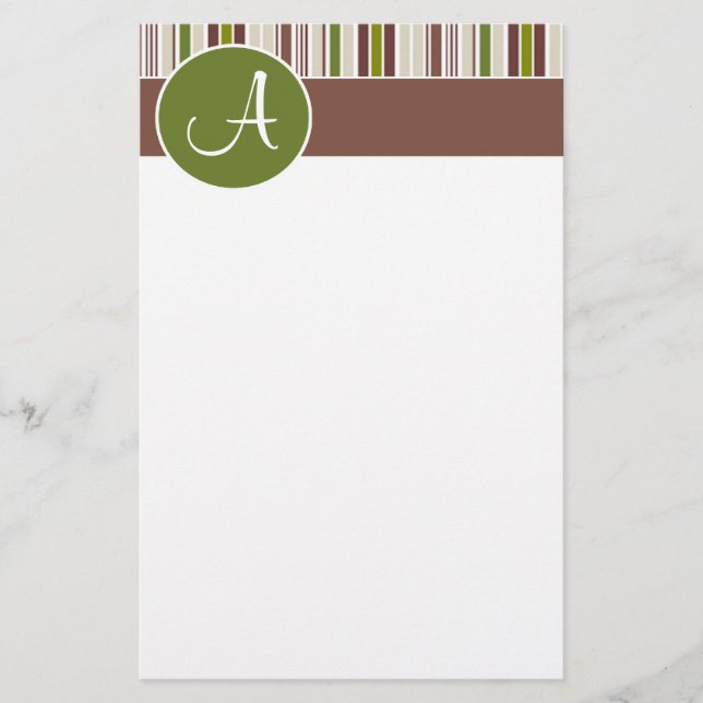 Olive Circle mit Streifen "Monogram A" Stationieru Briefpapier (Vorderseite)
