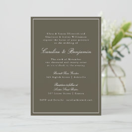 Olive Classic Border Script Elegant Wedding RSVP Einladung