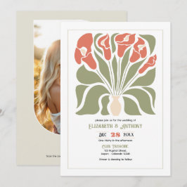 Olive & Coral Clay Abstract Floral Boho Wedding Einladung
