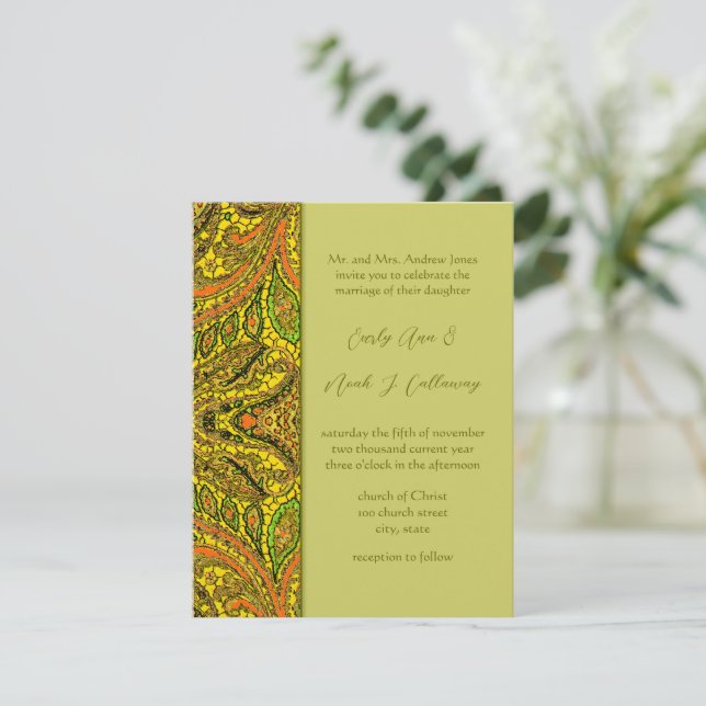 Olive Damask Wedding Einladungen Dunkeler (Stehend Vorderseite)