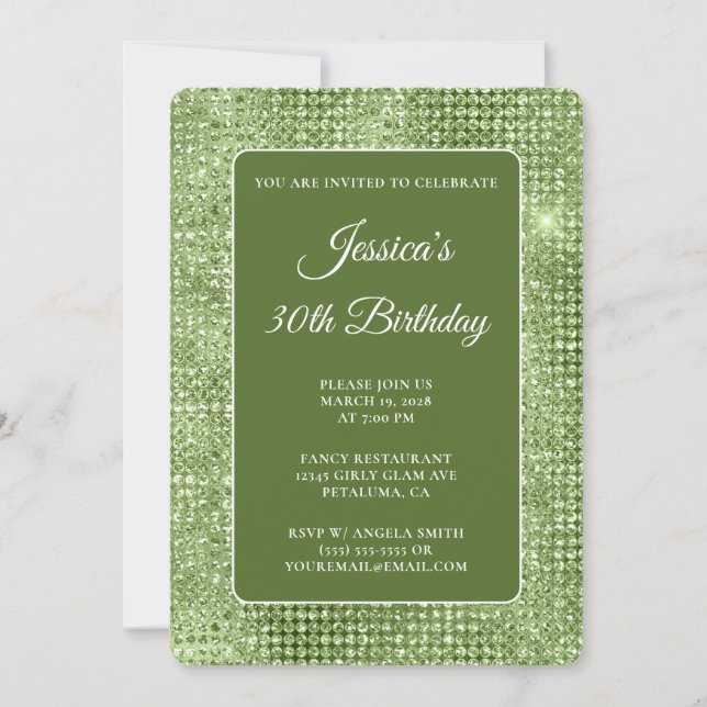 Olive Disco Glitzer 30. Geburtstag Einladung (Vorderseite)