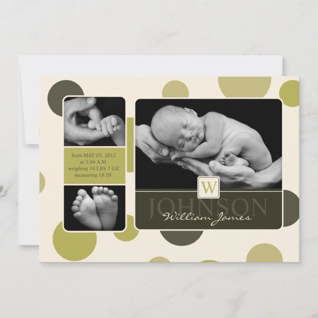 Olive Dot Print Birth Ankündigung (Vorderseite)