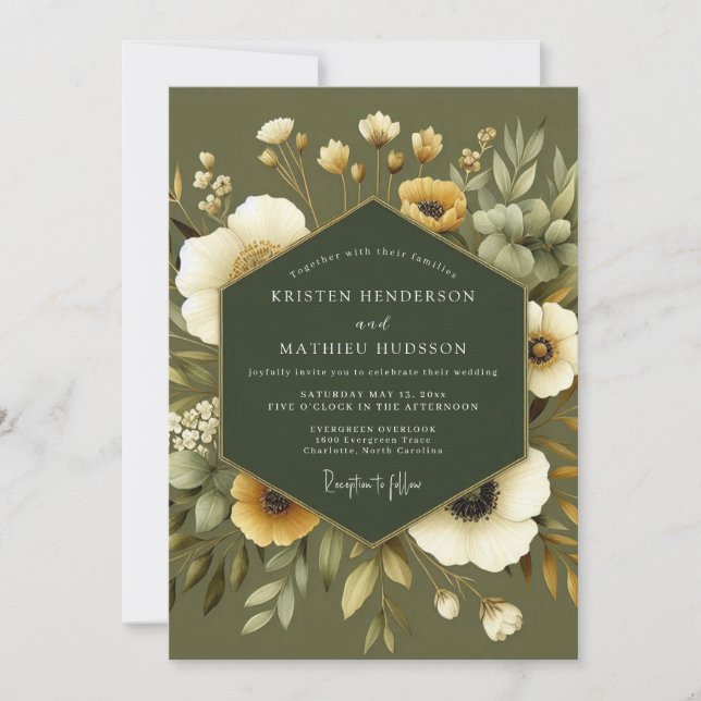 Olive Earthy Botanical Wedding Einladung (Vorderseite)