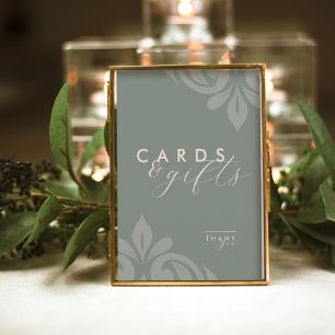 Olive Elegant Script Damask Cartes & Cadeau