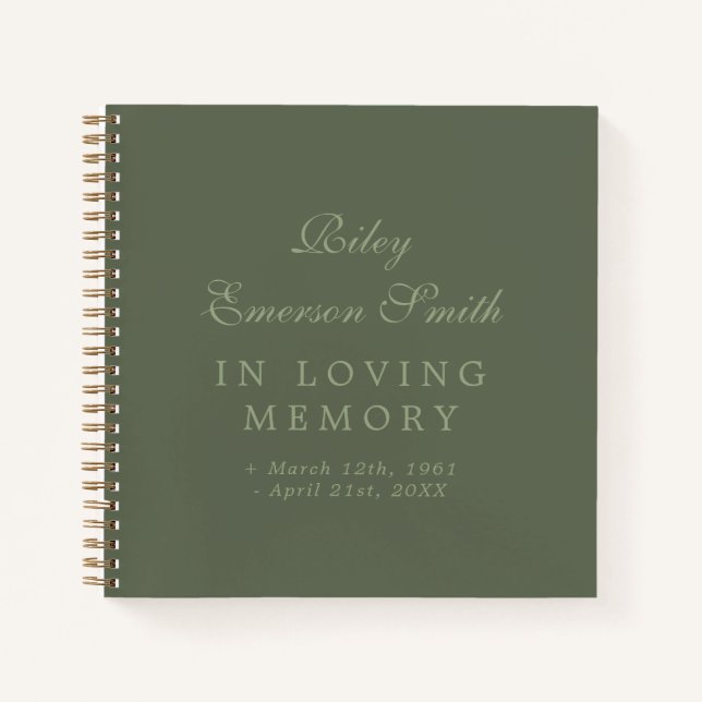 Olive Eleganter Name in Love Memory Gast Book Notizbuch (Vorderseite)
