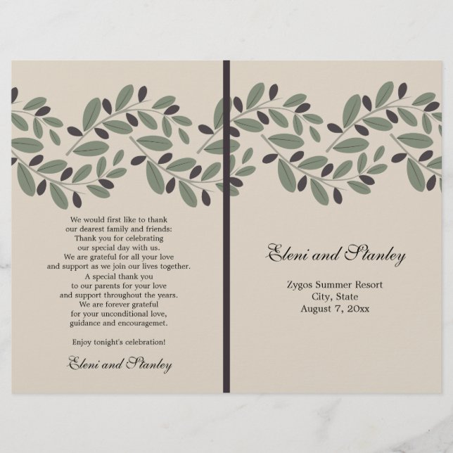 Olive Farm Garland und Kranz Hochzeitsprogramm (Vorderseite)