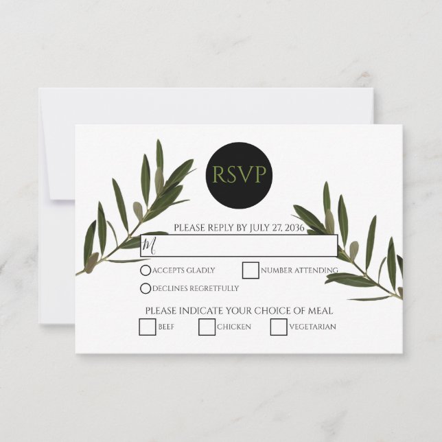 Olive Feuille Green Wedding Cartes RSVP (Devant)