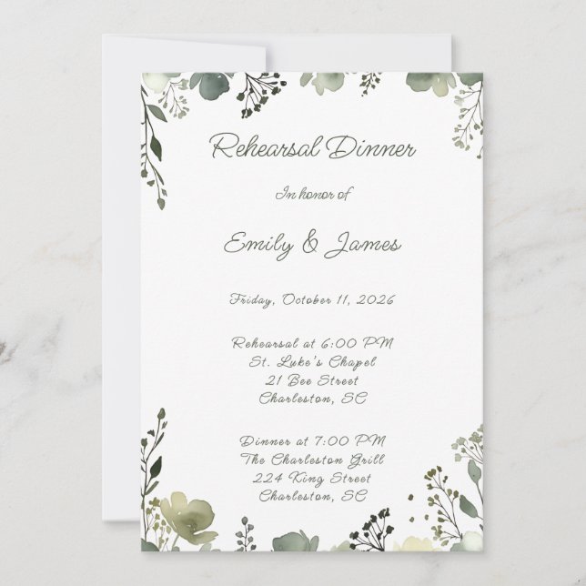 Olive Floral Wedding Einladung (Vorderseite)