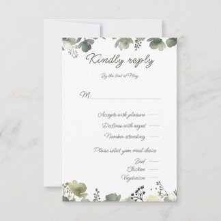 Olive Floral Wedding RSVP Karte