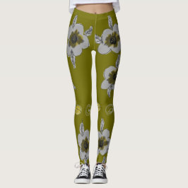 Olive Flower Print Leggings