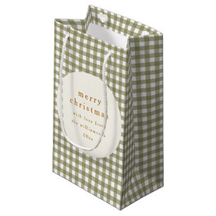 Olive Gingham Kariert Personalisiert Kleine Geschenktüte