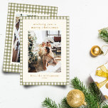Olive Gingham Plaid Portrait Two Photo Christmas Feiertagskarte<br><div class="desc">Cute Olive Green Gingham Plaid Custom Two Photo Christmas Holiday Card for Portrait/Vertical Photos</div>