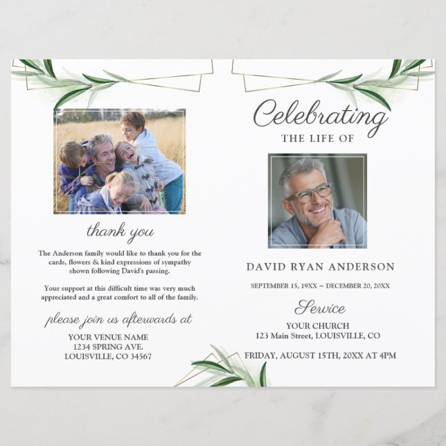 Olive Gold Order of Service Memorial Foto Program (Vorderseite)