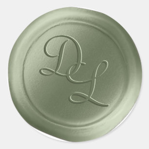 Olive Green 2 Letter Monogram Stickers cire Sceau