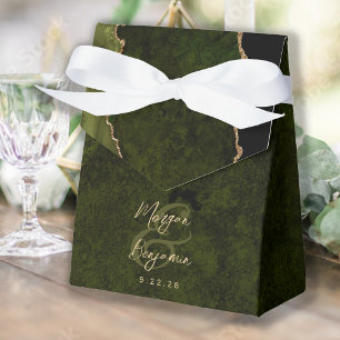 Olive Green Agate Gold Script Wedding Geschenkschachtel