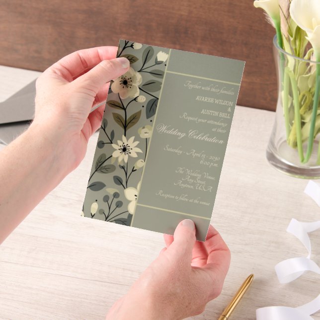 Olive Green and Champagne Floral Framed  Wedding (Handgehalten)