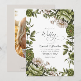 Olive Green and Neutral Floral Wedding QR Code Einladung