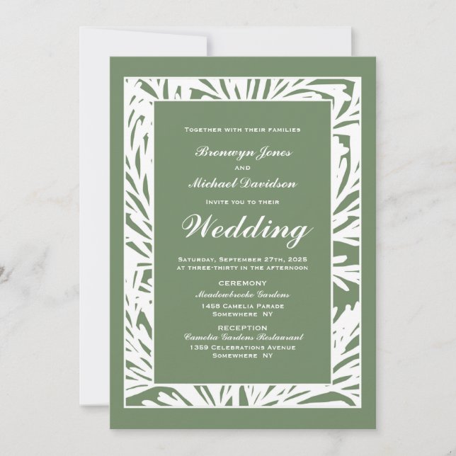 Olive Green and White Botanical Wedding Einladung (Vorderseite)