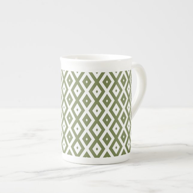 Olive green and white diamond pattern prozellantasse (Vorderseite Rechts)