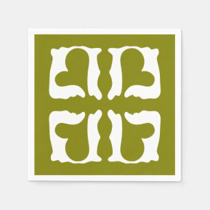 Olive Green and White Hearts Serviette