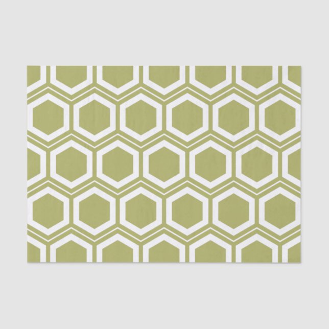 Olive Green and White Honeycomb Pattern Seidenpapier (Vorderseite)