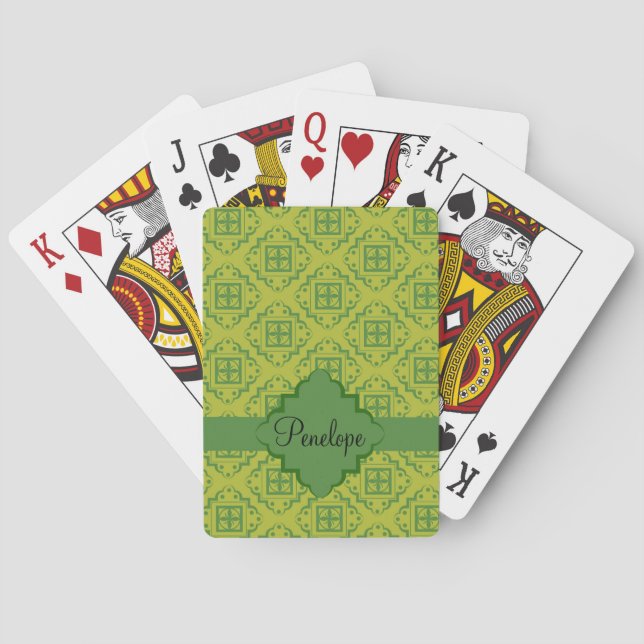 Olive Green Arabesque marokkanisches Muster Spielkarten (Rückseite)