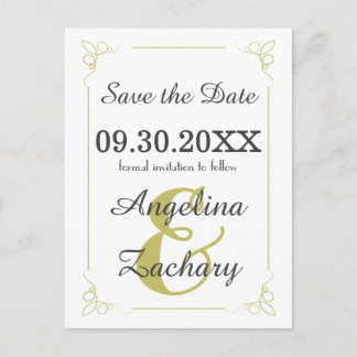 Olive Green Art Déco Enregistrer la date Carte pos