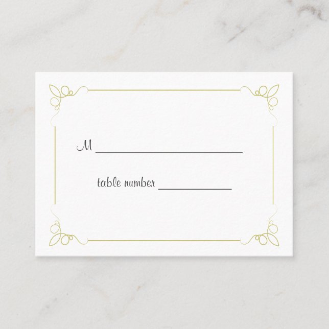 Olive Green Art Deco Hochzeitstisch Platzkarte (Vorderseite)